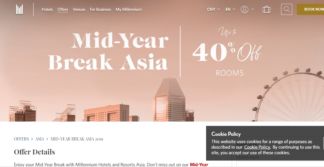Millennium Hotels/千禧國際酒店集團預訂亞洲區酒店6折優惠, 最新優惠碼2024